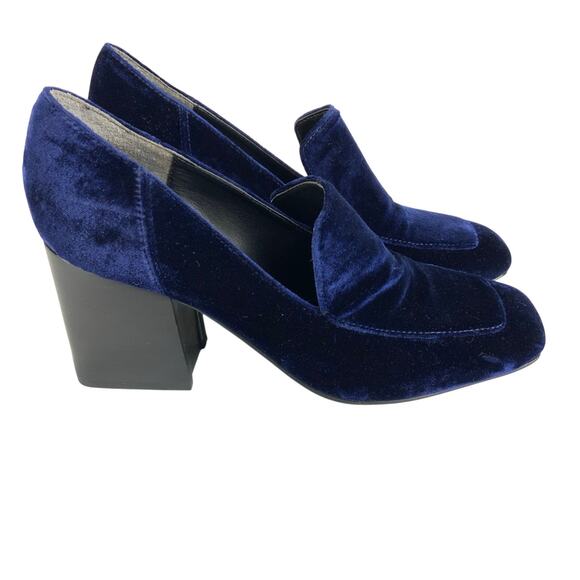 Marc Fisher Marlo Velvet Block Heel Loafer Pumps Royal Navy Blue Women's Size 8 - Picture 1 of 6